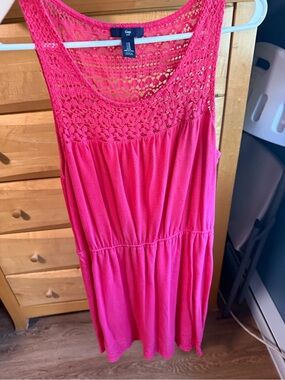 GAP Bright Pink Sleeveless Crochet Yoke Mini Dress